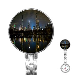 New York Night Central Park Skyscrapers Skyline Stainless Steel Nurses Watch by Wegoenart