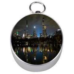 New York Night Central Park Skyscrapers Skyline Silver Compasses by Wegoenart