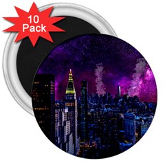 New York Manhattan Skyline Cityscape Downtown 3  Magnets (10 Pack)  by Wegoenart