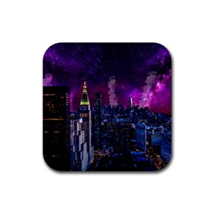 New York Manhattan Skyline Cityscape Downtown Rubber Coaster (square) by Wegoenart