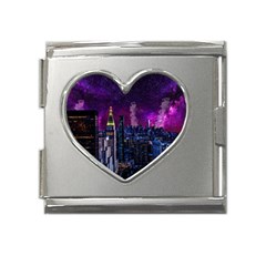 New York Manhattan Skyline Cityscape Downtown Mega Link Heart Italian Charm (18mm)