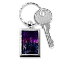 New York Manhattan Skyline Cityscape Downtown Key Chain (rectangle) by Wegoenart