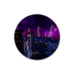 New York Manhattan Skyline Cityscape Downtown Rubber Round Coaster (4 Pack) by Wegoenart