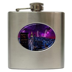 New York Manhattan Skyline Cityscape Downtown Hip Flask (6 Oz) by Wegoenart