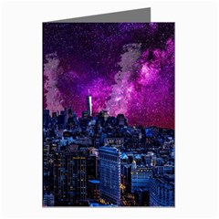 New York Manhattan Skyline Cityscape Downtown Greeting Cards (pkg Of 8) by Wegoenart