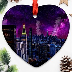 New York Manhattan Skyline Cityscape Downtown Heart Ornament (two Sides) by Wegoenart