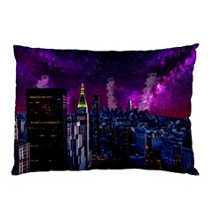 New York Manhattan Skyline Cityscape Downtown Pillow Case by Wegoenart