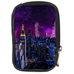 New York Manhattan Skyline Cityscape Downtown Compact Camera Leather Case by Wegoenart