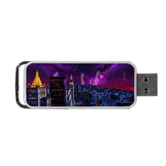 New York Manhattan Skyline Cityscape Downtown Portable Usb Flash (one Side) by Wegoenart