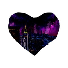 New York Manhattan Skyline Cityscape Downtown Standard 16  Premium Heart Shape Cushions by Wegoenart