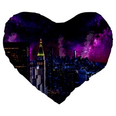 New York Manhattan Skyline Cityscape Downtown Large 19  Premium Heart Shape Cushions by Wegoenart