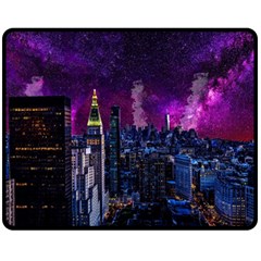 New York Manhattan Skyline Cityscape Downtown Double Sided Fleece Blanket (medium)  by Wegoenart