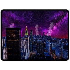 New York Manhattan Skyline Cityscape Downtown Double Sided Fleece Blanket (large)  by Wegoenart