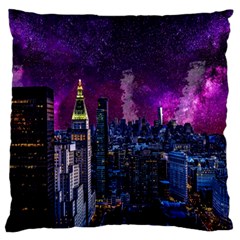 New York Manhattan Skyline Cityscape Downtown Large Flano Cushion Case (one Side) by Wegoenart