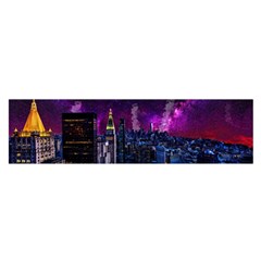 New York Manhattan Skyline Cityscape Downtown Oblong Satin Scarf (16  X 60 ) by Wegoenart