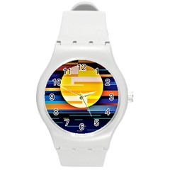 Background Abstract Horizon Round Plastic Sport Watch (m) by Ravend