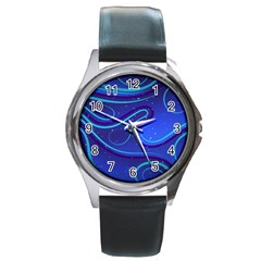 Wavy Abstract Blue Round Metal Watch by Ravend