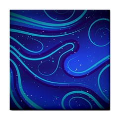 Wavy Abstract Blue Tile Coaster by Ravend