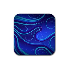 Wavy Abstract Blue Rubber Square Coaster (4 Pack) by Ravend