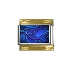 Wavy Abstract Blue Gold Trim Italian Charm (9mm)