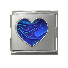 Wavy Abstract Blue Mega Link Heart Italian Charm (18mm)