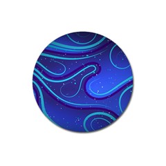 Wavy Abstract Blue Magnet 3  (round) by Ravend