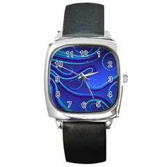 Wavy Abstract Blue Square Metal Watch by Ravend