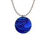 Wavy Abstract Blue 1  Button Necklace Front