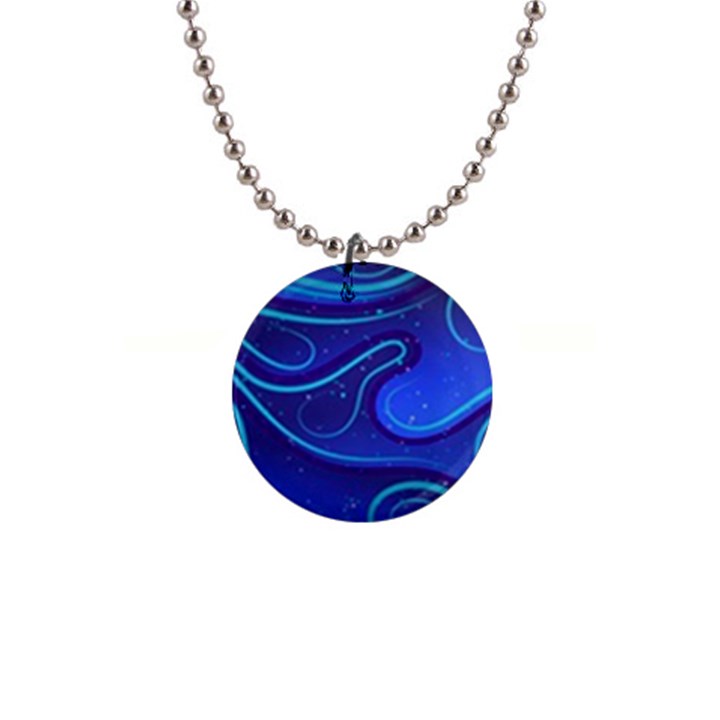 Wavy Abstract Blue 1  Button Necklace