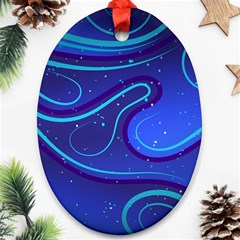 Wavy Abstract Blue Oval Ornament (two Sides) by Ravend