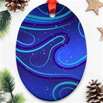 Wavy Abstract Blue Oval Ornament (Two Sides) Front