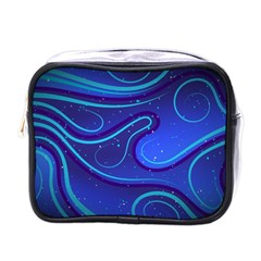 Wavy Abstract Blue Mini Toiletries Bag (one Side) by Ravend