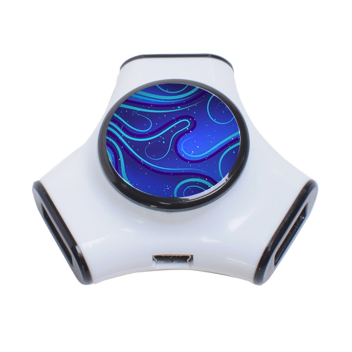 Wavy Abstract Blue 3-Port USB Hub