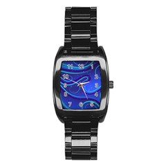 Wavy Abstract Blue Stainless Steel Barrel Watch by Ravend