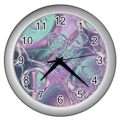 Illustration Fractal Pattern Modern Art Digital Wall Clock (silver) by Ravend