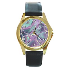 Illustration Fractal Pattern Modern Art Digital Round Gold Metal Watch by Ravend