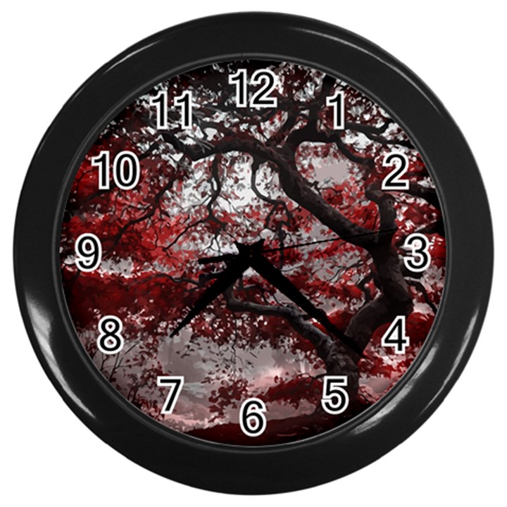 Tree Red Nature Abstract Mood Wall Clock (Black)