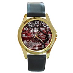 Tree Red Nature Abstract Mood Round Gold Metal Watch by Ravend