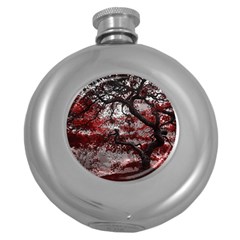 Tree Red Nature Abstract Mood Round Hip Flask (5 Oz) by Ravend