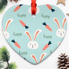 Bunny Carrot Pattern Background Ornament (heart) by Wegoenart