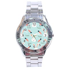 Bunny Carrot Pattern Background Stainless Steel Analogue Watch by Wegoenart