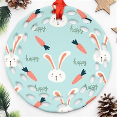 Bunny Carrot Pattern Background Round Filigree Ornament (two Sides) by Wegoenart