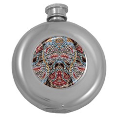 Stitched Swirls Round Hip Flask (5 Oz) by kaleidomarblingart