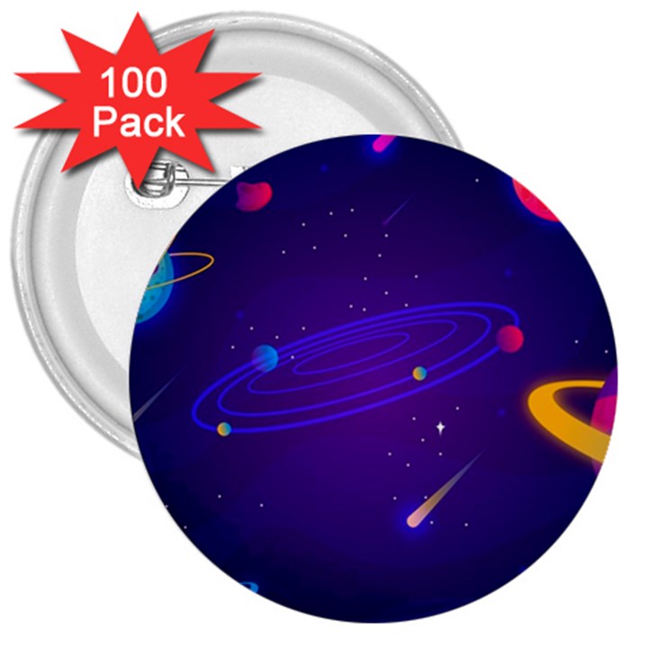 Cartoon Galaxy With Stars Background 3  Buttons (100 pack) 