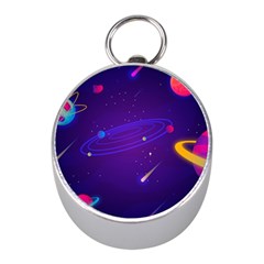 Cartoon Galaxy With Stars Background Mini Silver Compasses by danenraven