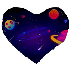 Cartoon Galaxy With Stars Background Large 19  Premium Flano Heart Shape Cushions by danenraven