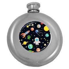 Space And Astronomy Decorative Symbols Seamless Pattern Vector Illustration Round Hip Flask (5 Oz) by danenraven