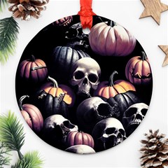 Halloween Party Skulls, Demonic Pumpkins Pattern Ornament (round) by Casemiro