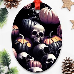 Halloween Party Skulls, Demonic Pumpkins Pattern Ornament (oval)