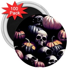 Halloween Party Skulls, Demonic Pumpkins Pattern 3  Magnets (100 Pack) by Casemiro